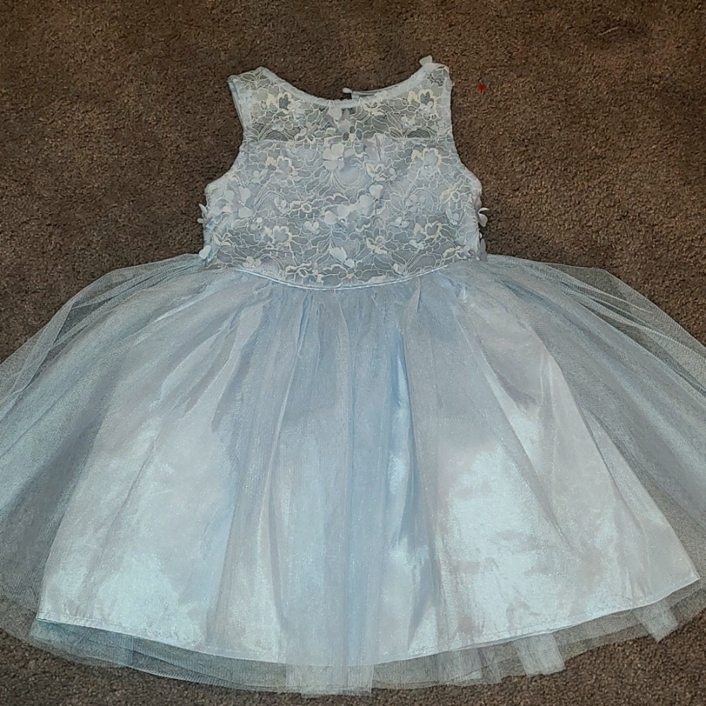 Baby blue delicate floral tulle girl's dress.
